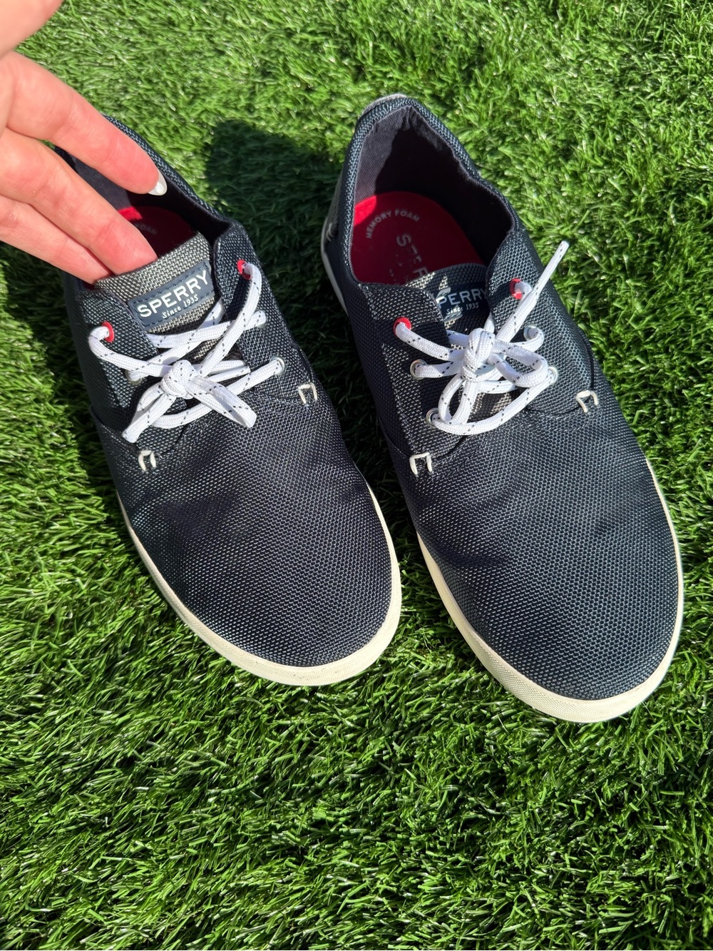 Sperry Men's Navy Mesh Boat Shoes with White Laces
